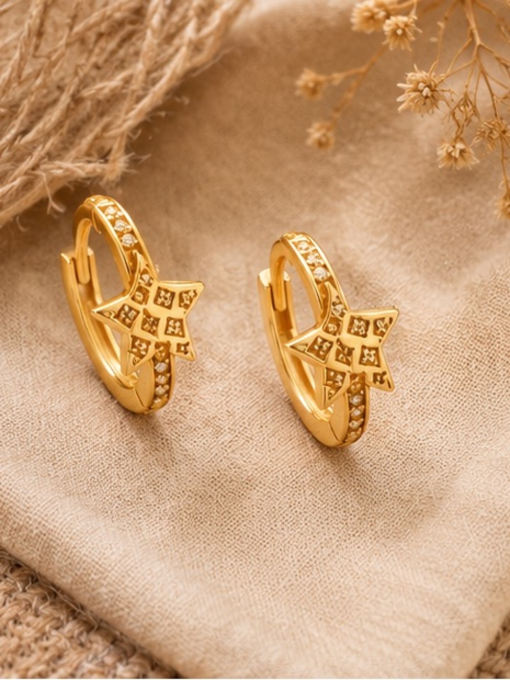 Gold Star Huggie Earrings — Women Jewelry